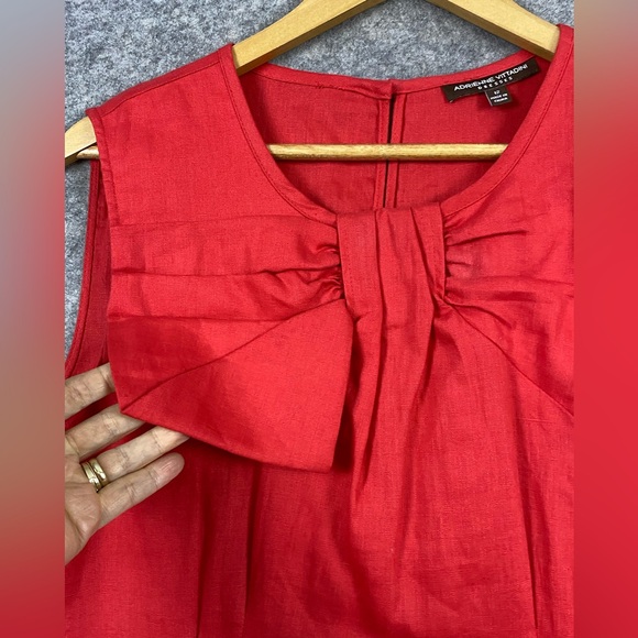 Adrienne Vittadini 100% Linen Shift Dress Size 12 Red Bow Detail Sleeveless‎ - Picture 4 of 13